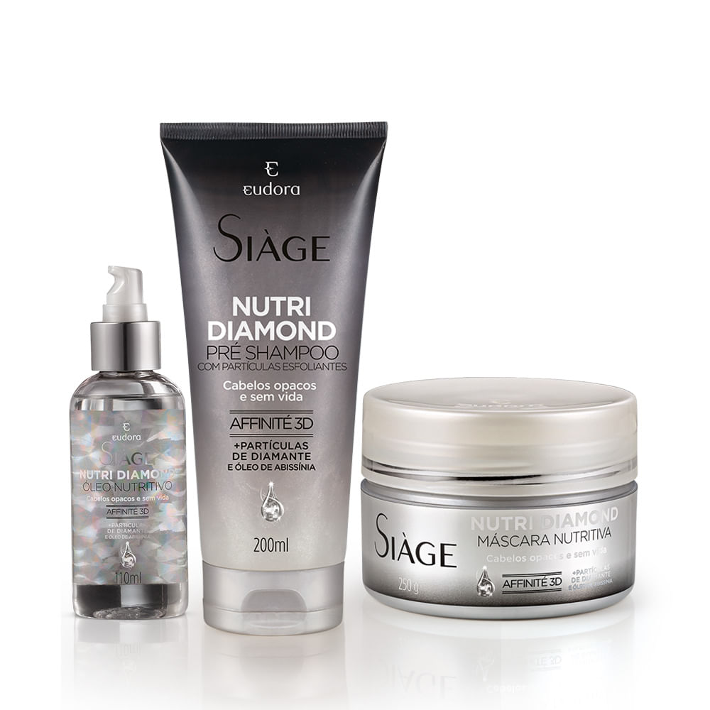 Kit Siàge Nutri Diamond: Pré-Shampoo + Máscara + Óleo - Eudora Menor preço em Kit Siàge Nutri Diamond: Pré-Shampoo + Máscara + Óleo - Eudora